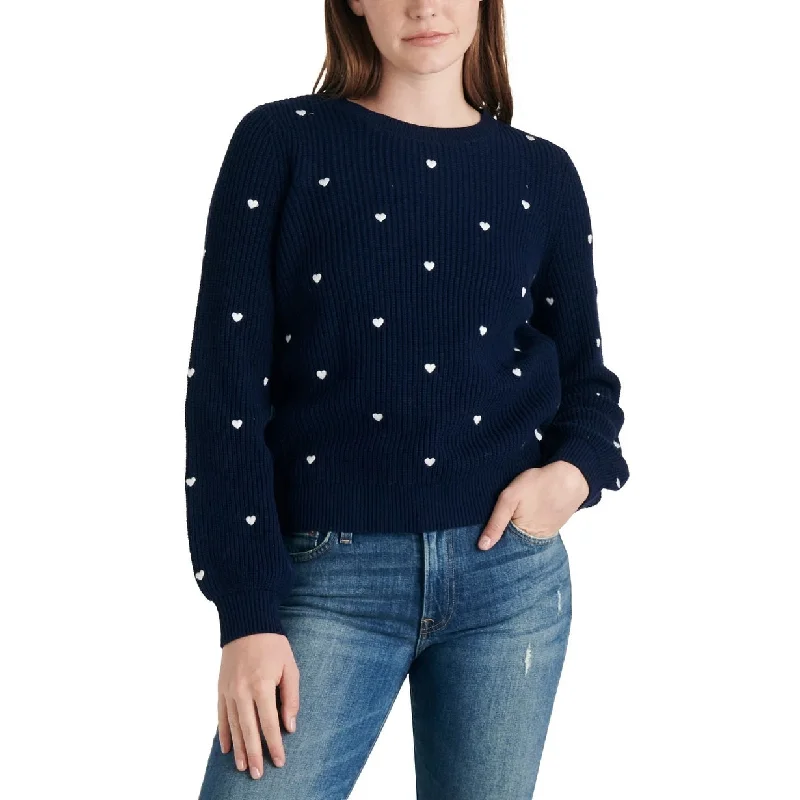 Lucky Brand Women's Embroidered Heart Sweater Blue Navy Size X-Large