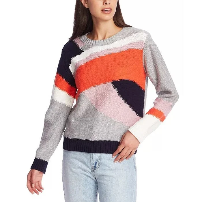 1.STATE Women's Mixed Colorblocked Sweater Orange Size Small