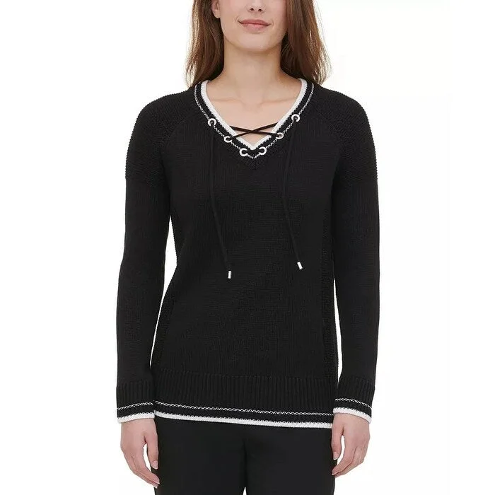 Calvin Klein Women's Lace-Up Sweater Black Size Large