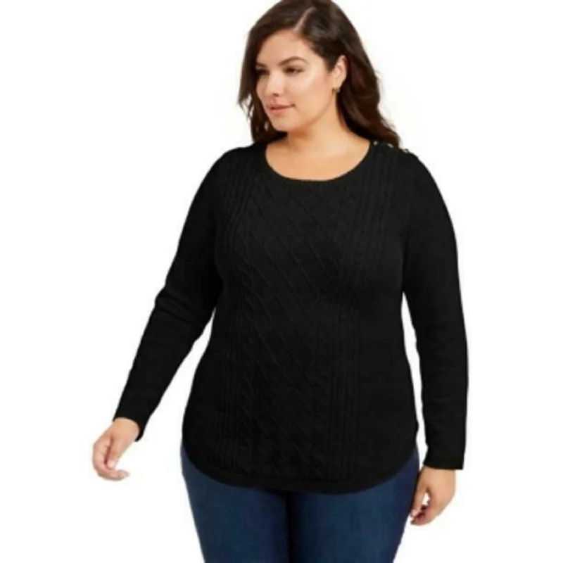 Charter Club Women's Plus Size Cable-Knit Sweater Black Size 1X