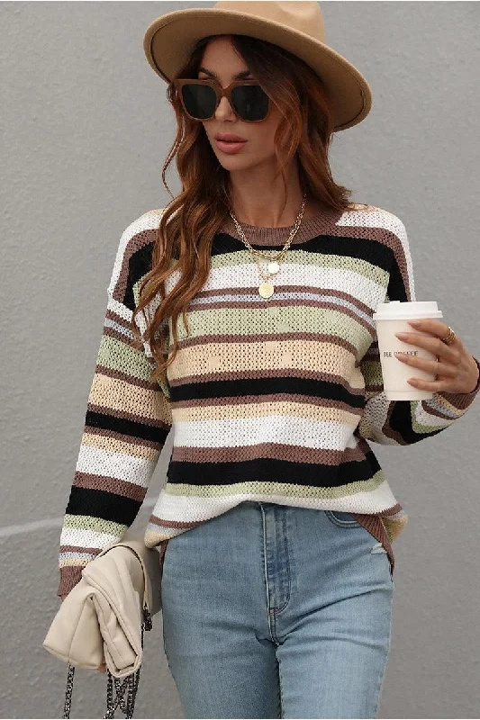 COLORED STRIPE KNIT SWEATER TOP