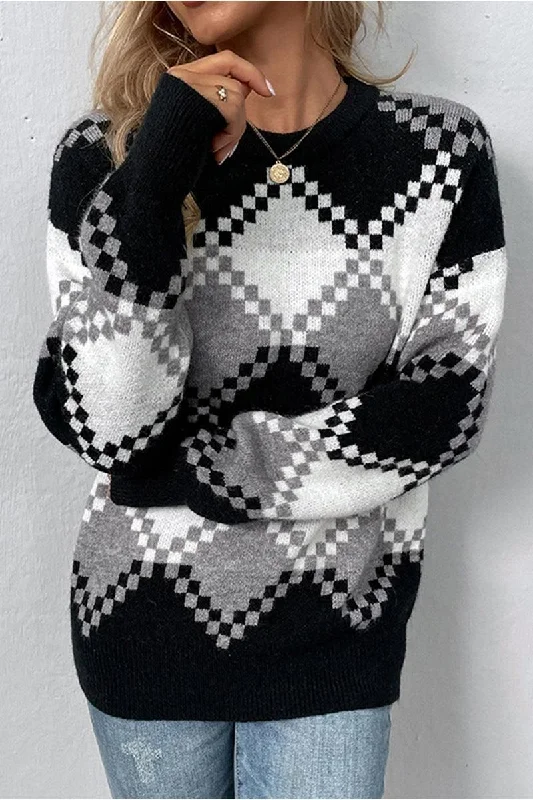 WOMENS ARGYLE PATTERN SWEATER TOP