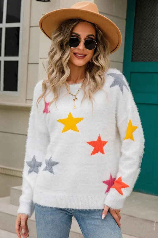 WOMENS COLORED STAR PATTERN SWEATER TOP