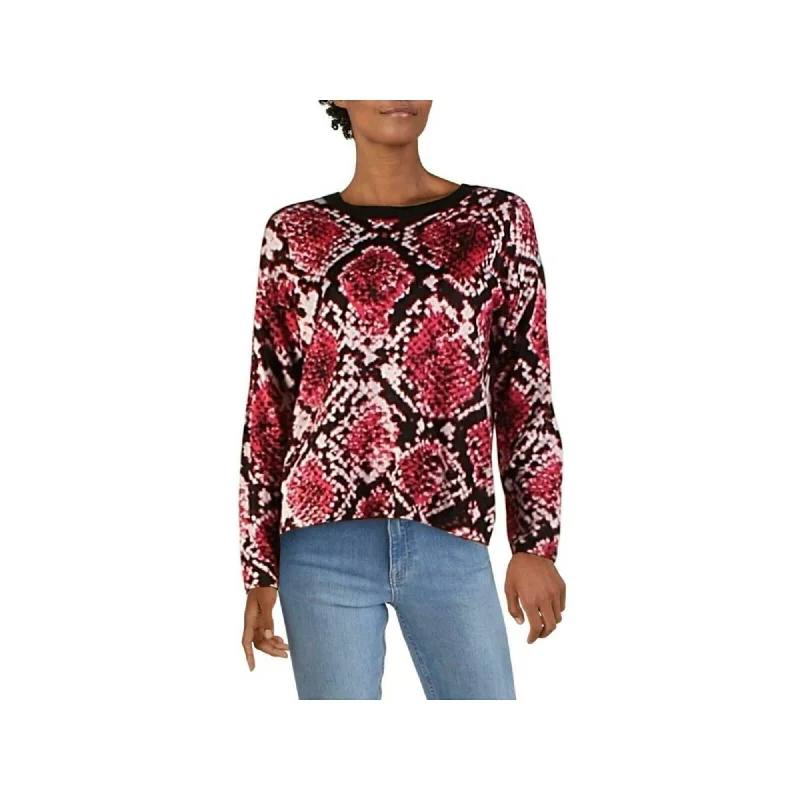 Dkny Women's Colorblock Python-Print Sweater Pink Size Extra Small