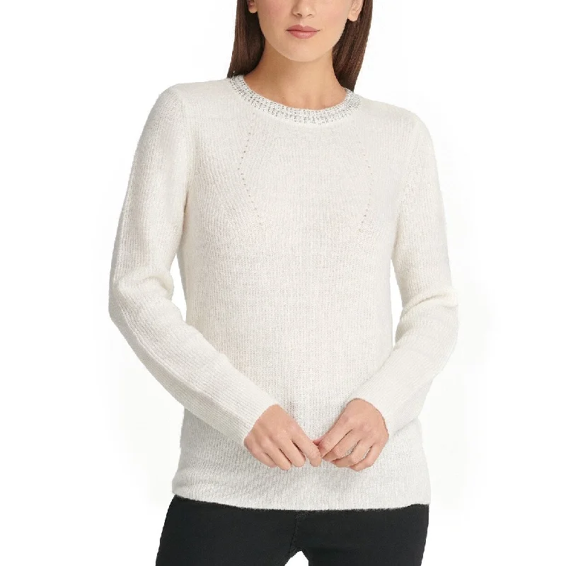 DKNY Women's Embellished Sweater White Size Extra Large - Xs