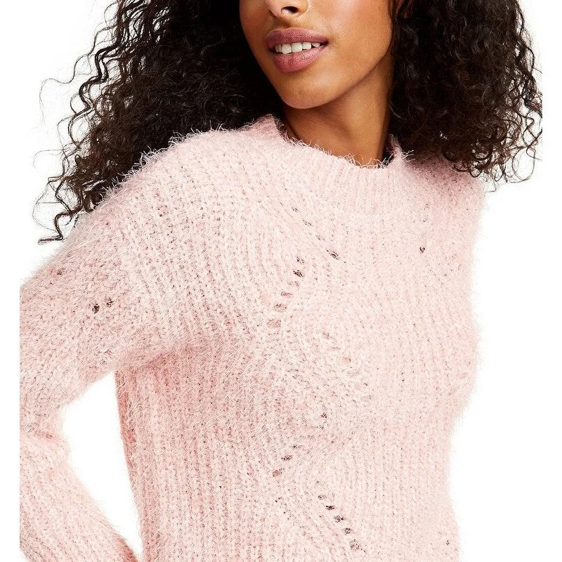 Freshman Juniors' Pointelle Chenille Sweater Pink Size X-Large