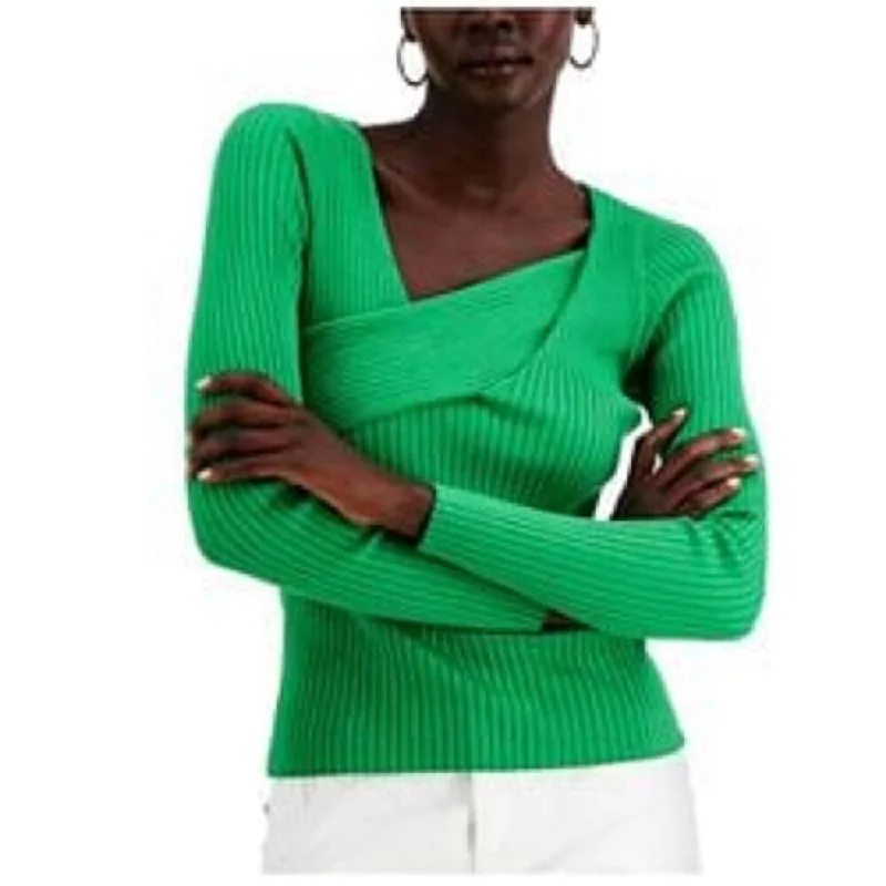 INC International Concepts Women's Asymmetrical Rib Sweater Dark Green Size Large