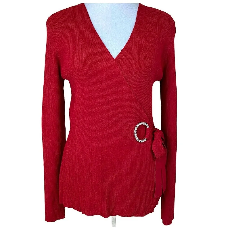 INC International Concepts Women's Grommet Wrap Sweater Red Size XS - X-Small