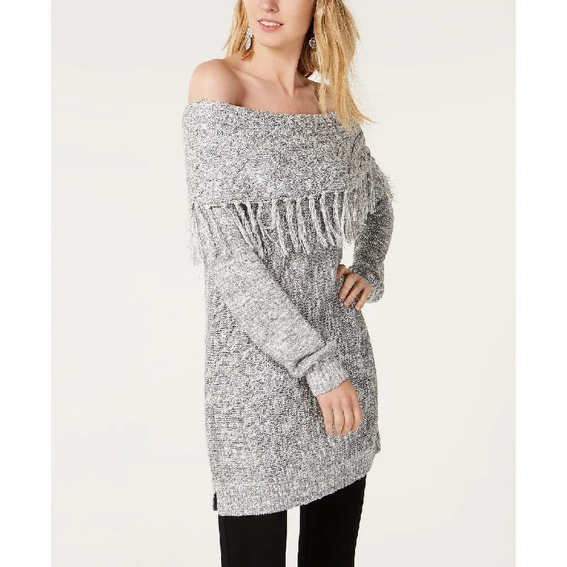 INC Women's Foldover Off-The-Shoulder Sweater Gray Size M