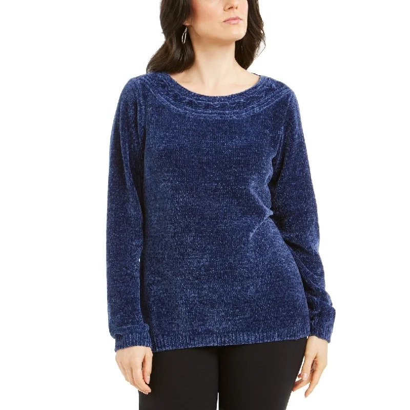 Karen Scott Women's Boat-Neck Chenille Sweater Dark Blue Size Small