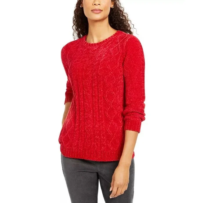 Karen Scott Women's Cable-Knit Chenille Sweater Bright Red Size Small