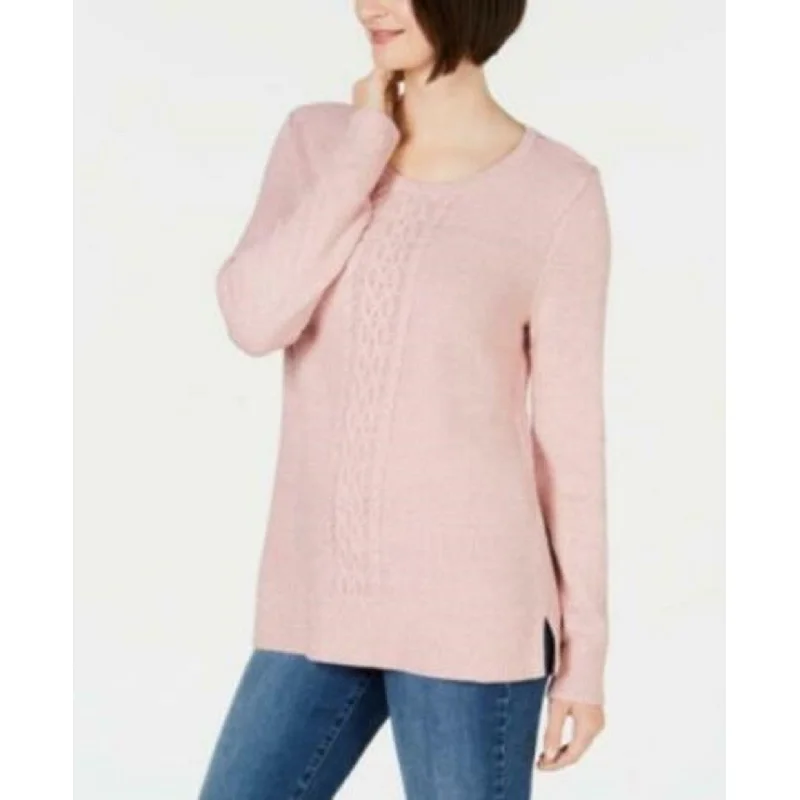 Karen Scott Women's Cable-Knit Panel Sweater Pink Size Medium