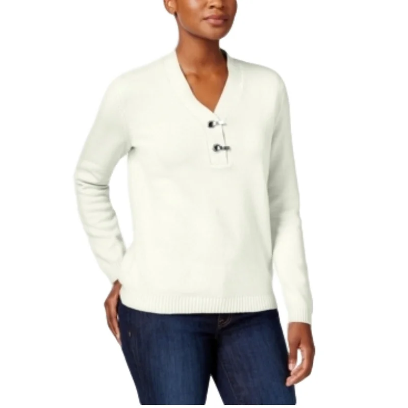 Karen Scott Women's Cotton Henley Sweater Natural Size PS - Petite Small