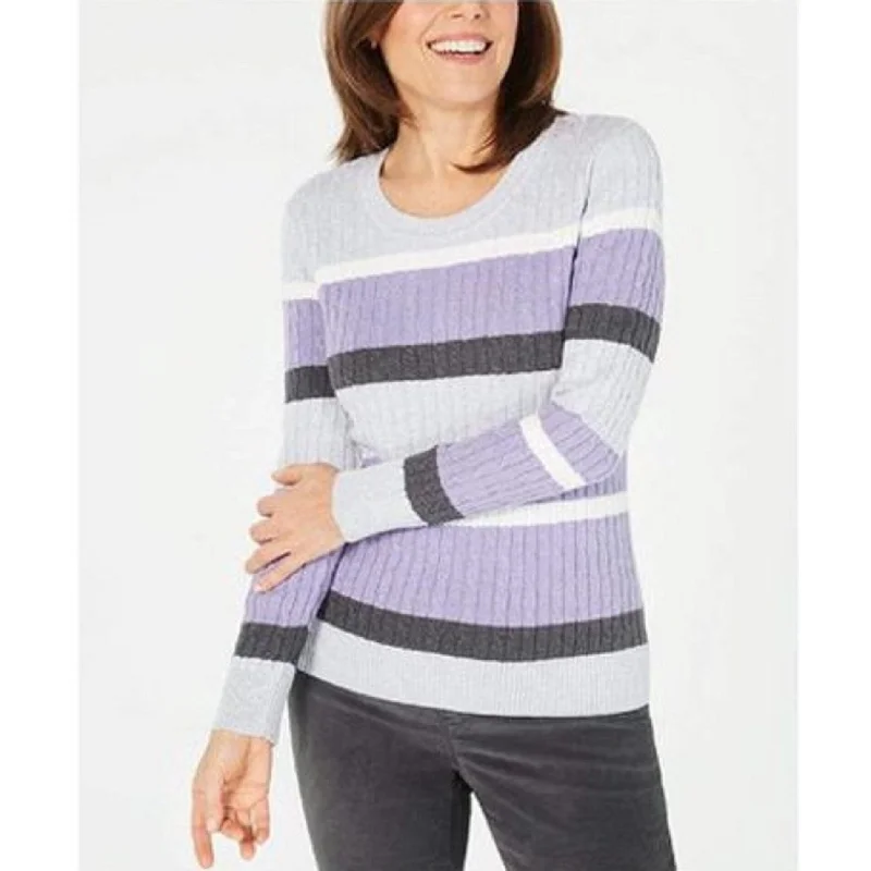 Karen Scott Women's Cotton Striped Sweater Purple Size XX Large - XX-Large