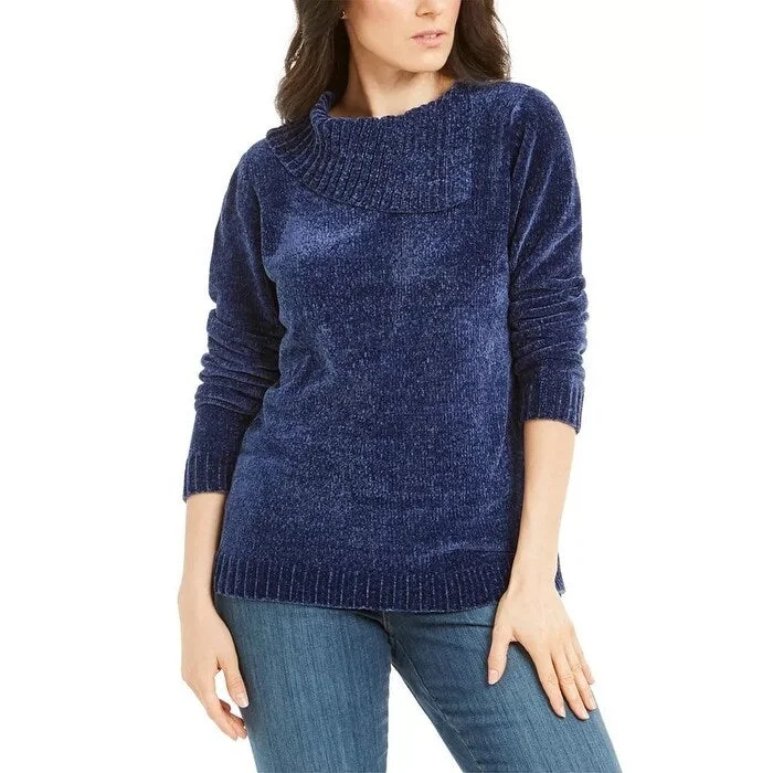 Karen Scott Women's Cowlneck Chenille Sweater Dark Blue Size XS - X-Small