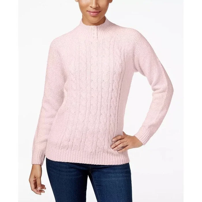 Karen Scott Women's Petite Cable-Knit Sweater Pink Size 44