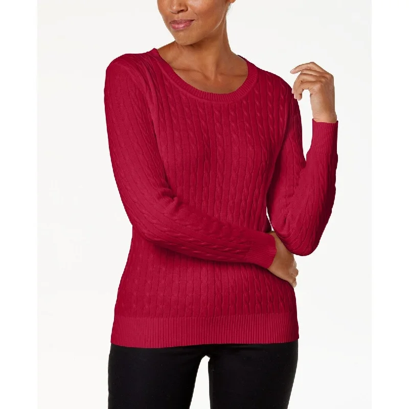 Karen Scott Women's Petite Cotton Cable-Knit Sweater Bright Red Size 44