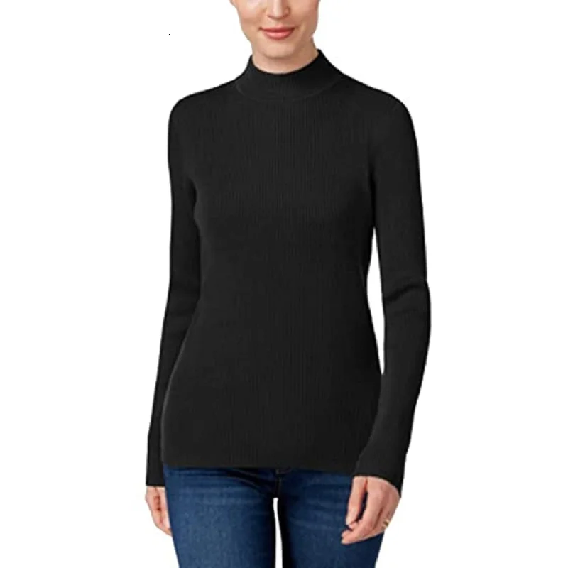 Karen Scott Women's Petite Cotton Ribbed Sweater Black Size M