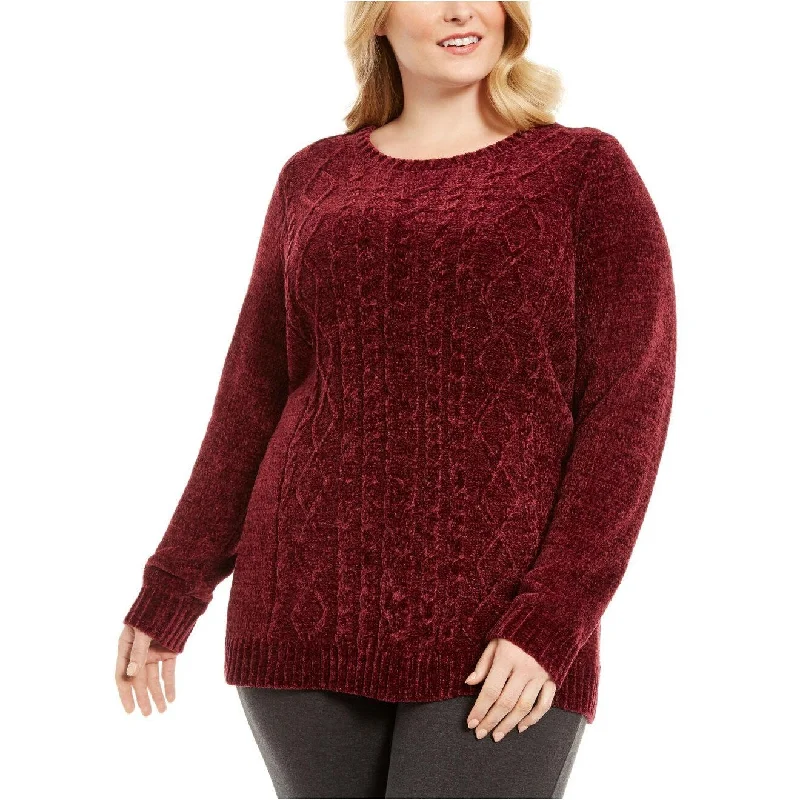 Karen Scott Women's Plus Chenille Cable-Knit Sweater Merlot Size 1X