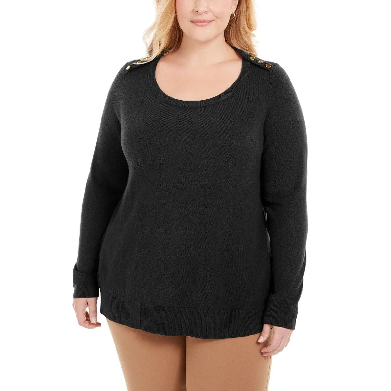 Karen Scott Women's Plus Size Button-Shoulder Sweater Black Size Extra Large