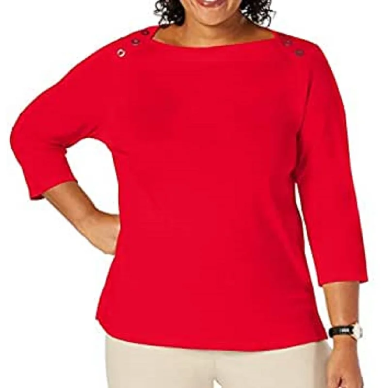 Karen Scott Women's Plus Size Button-Shoulder Sweater Red Size Extra Large