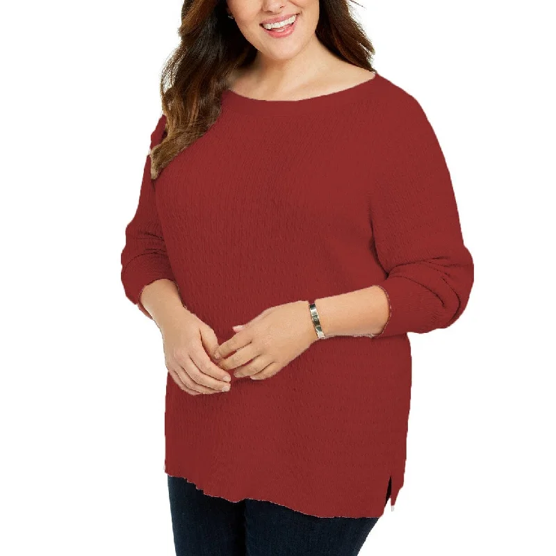 Karen Scott Women's Plus Size Cotton Boat Neck Sweater Medium Red Size Extra Large