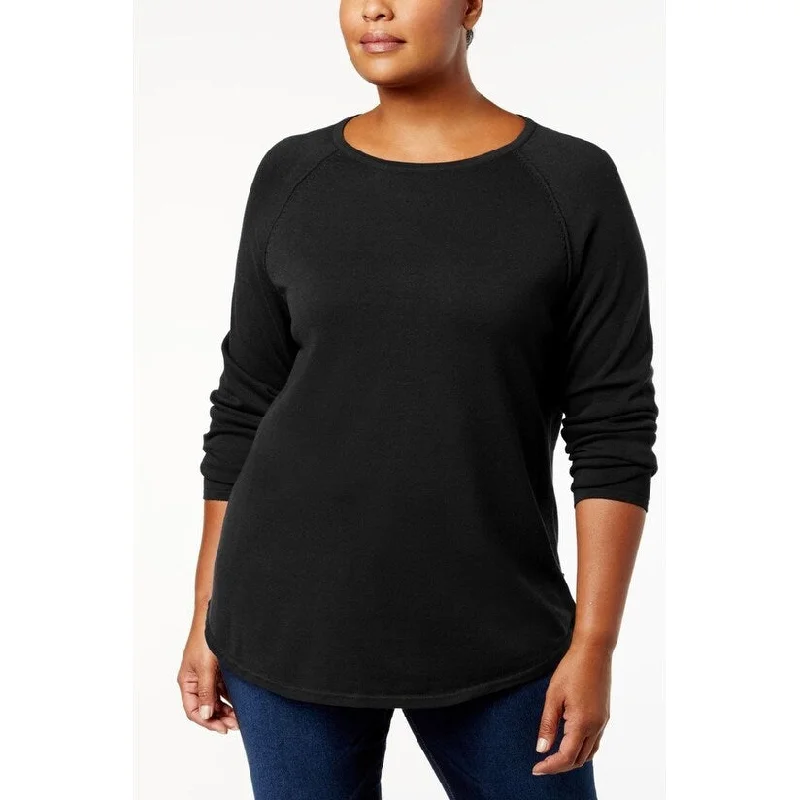 Karen Scott Women's Plus Size Curved-Hem Cotton Sweater Black Size 1X