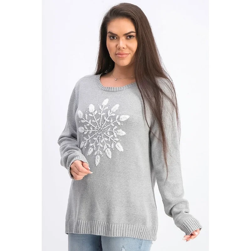 Karen Scott Women's Snowflake Applique Sweater Smoke Grey Comb Size Extra Large