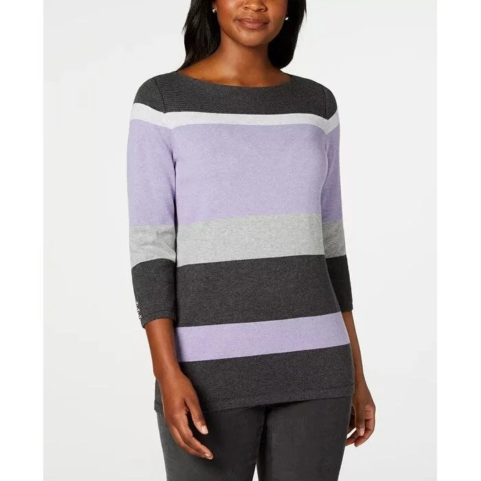 Karen Scott Women's Striped Boatneck Sweater Med Purple Size Medium