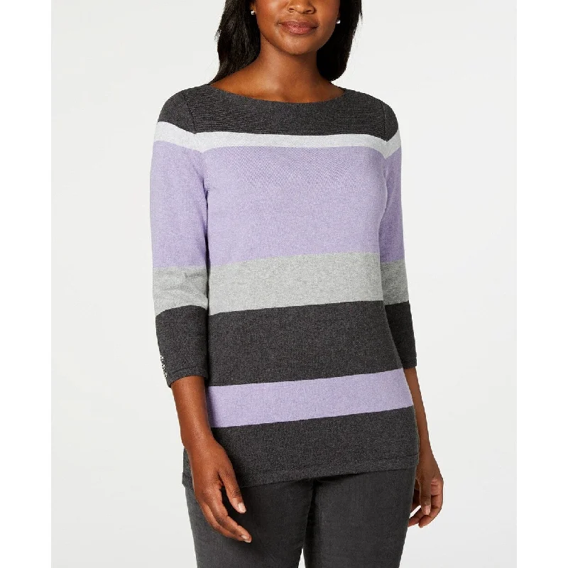 Karen Scott Women's Striped Boatneck Sweater Purple Size Small