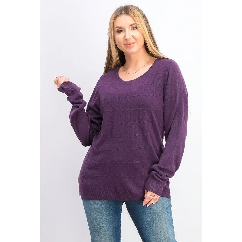 Karen Scott Women's Textured-Stripe Sweater Purple Size Large