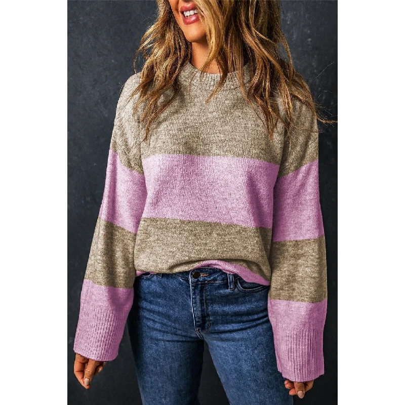 Renata Stripe Crew Neck Wide Sleeve Colorblock Sweater