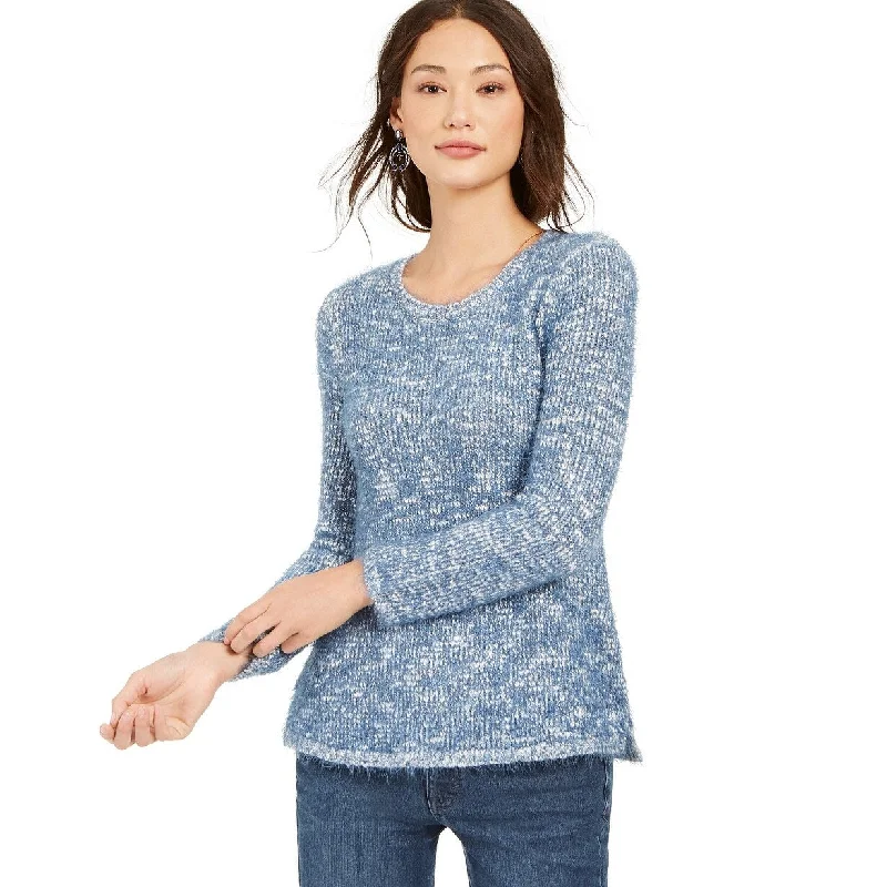 Style & Co Women's Marled Eyelash-Texture Sweater Blue Size Medium