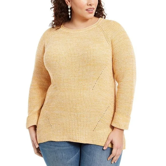 Style & Co Women's Plus Size Pointelle-Trim Sweater Gold Size 1X