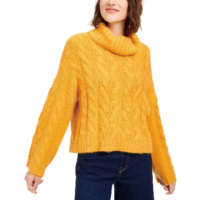 Sun & Moon Women's Cowl Neck Cable Knit Sweater Yellow Size Medium