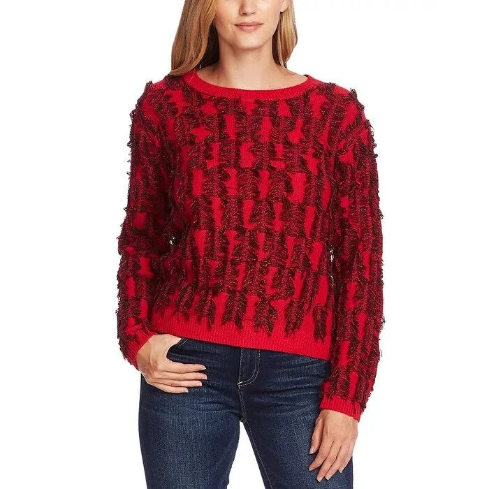 Vince Camuto Women's Cotton Eyelash Sweater Dark Red Size Small