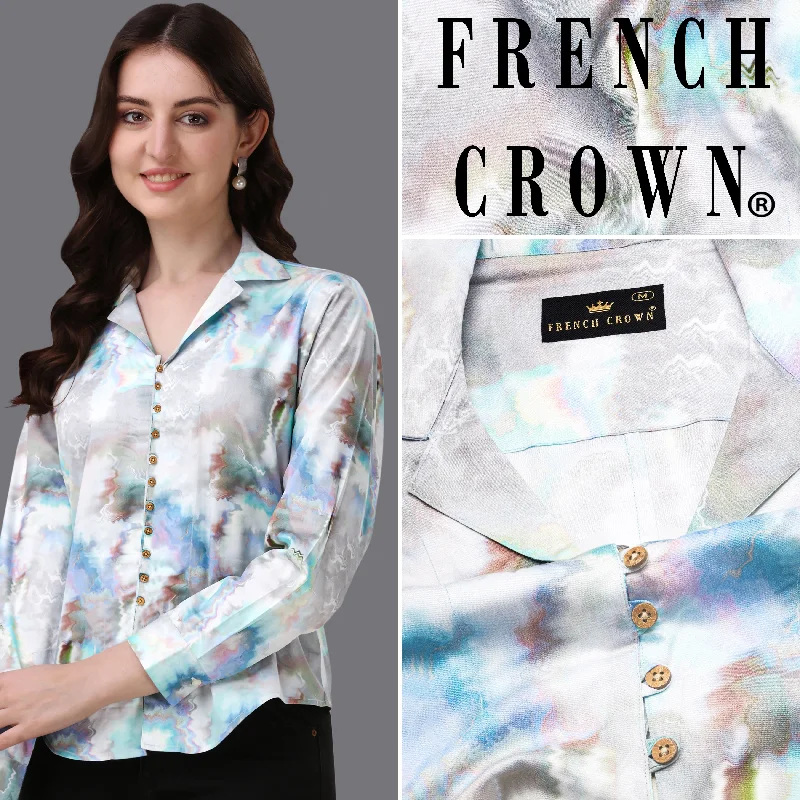 Bright White with Marble Printed Super Soft Premium Cotton Women’s Shirt