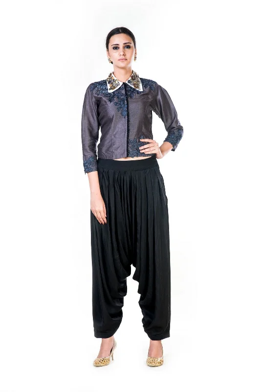 Embroidered Charcoal Grey Shirt & Black Harrem Pant