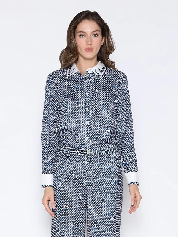 Long Sleeve Collared Print Shirt