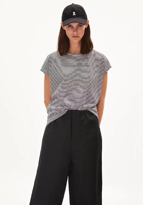 Oneliaa Lovely Stripes Organic Cotton T Shirt - Black/Oatmilk