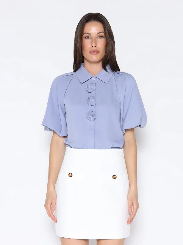 Rose Button Down Puff Sleeve Shirt