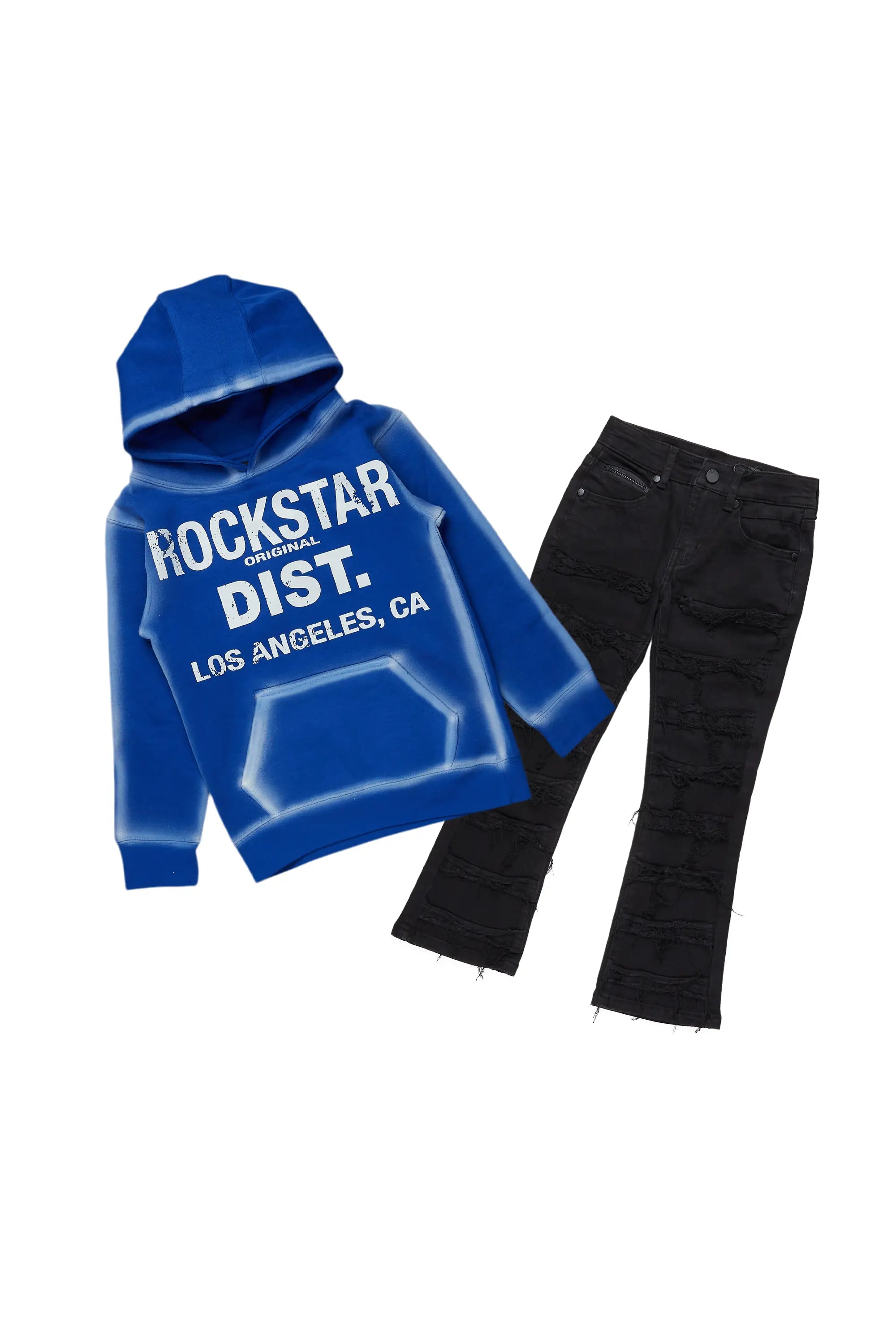 Boys Bridger Royal/Black Hoodie/Stacked Flare Jean Set