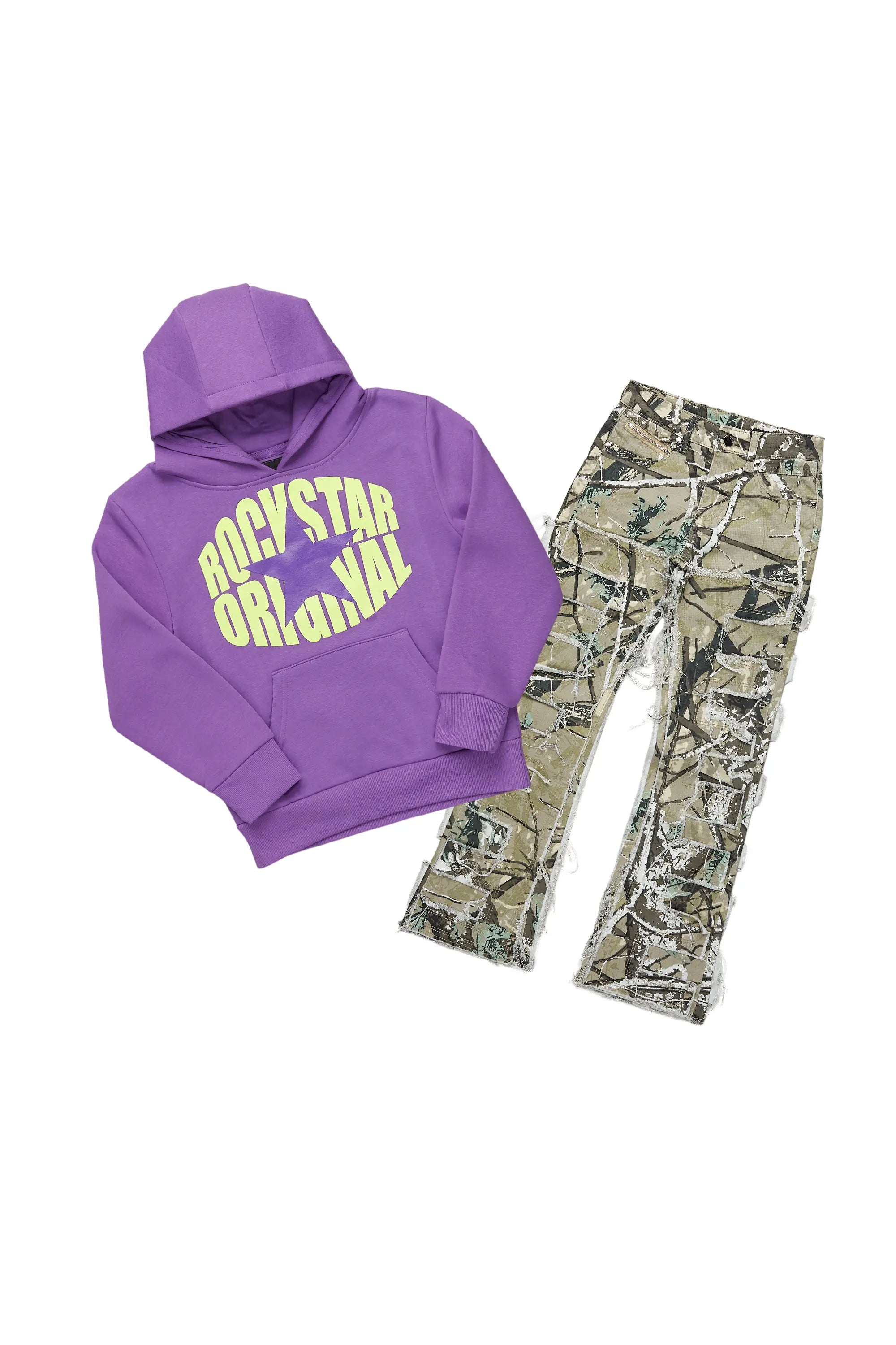 Boys Wylder Tree Camo Hoodie/Stacked Flare Jean Set