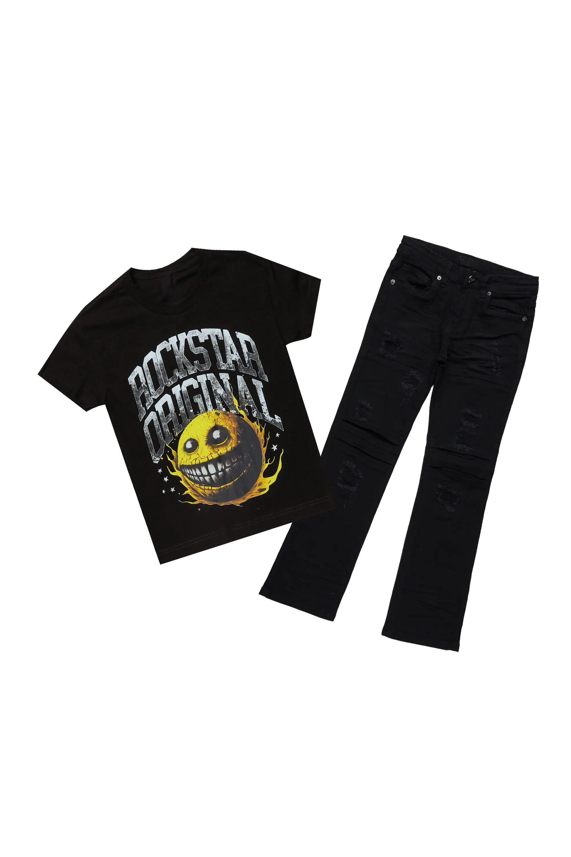 Boys Parsons Black T-Shirt/Stacked Flare Jean Set