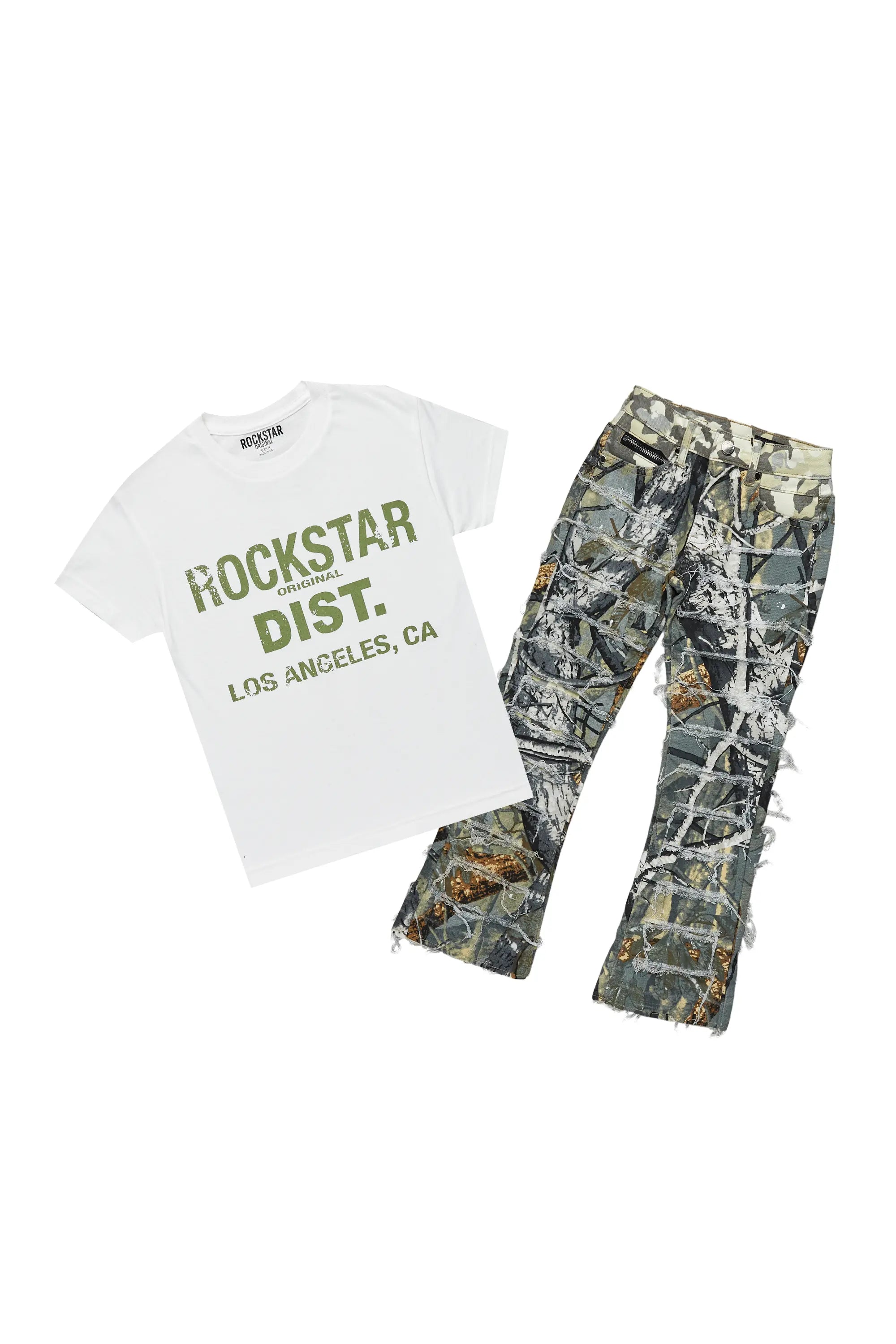 Boys Mateo Tree Camo T-Shirt/Stacked Flare Jean Set