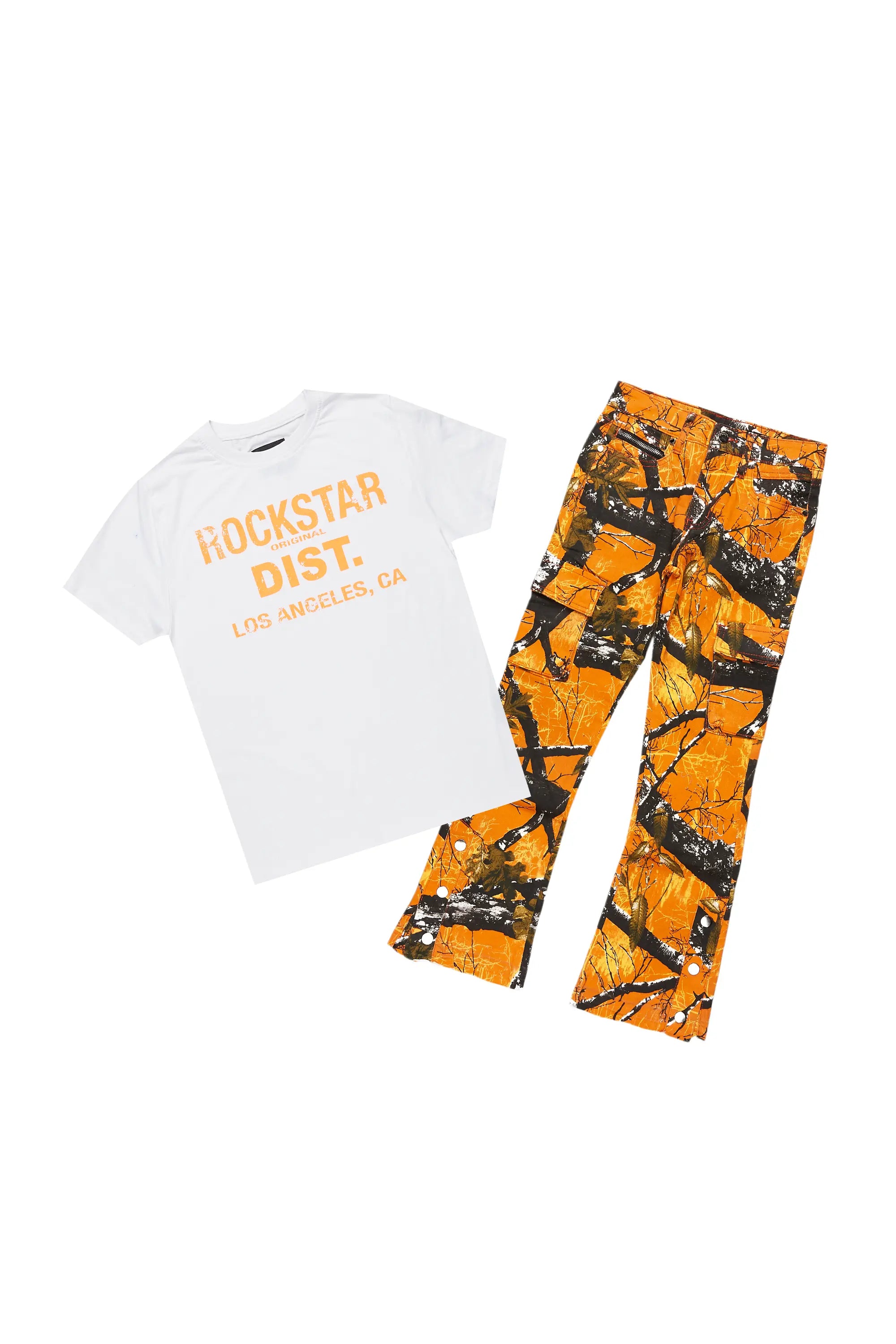 Boys Koen Orange Tree Camo T-Shirt/Stacked Flare Jean Set