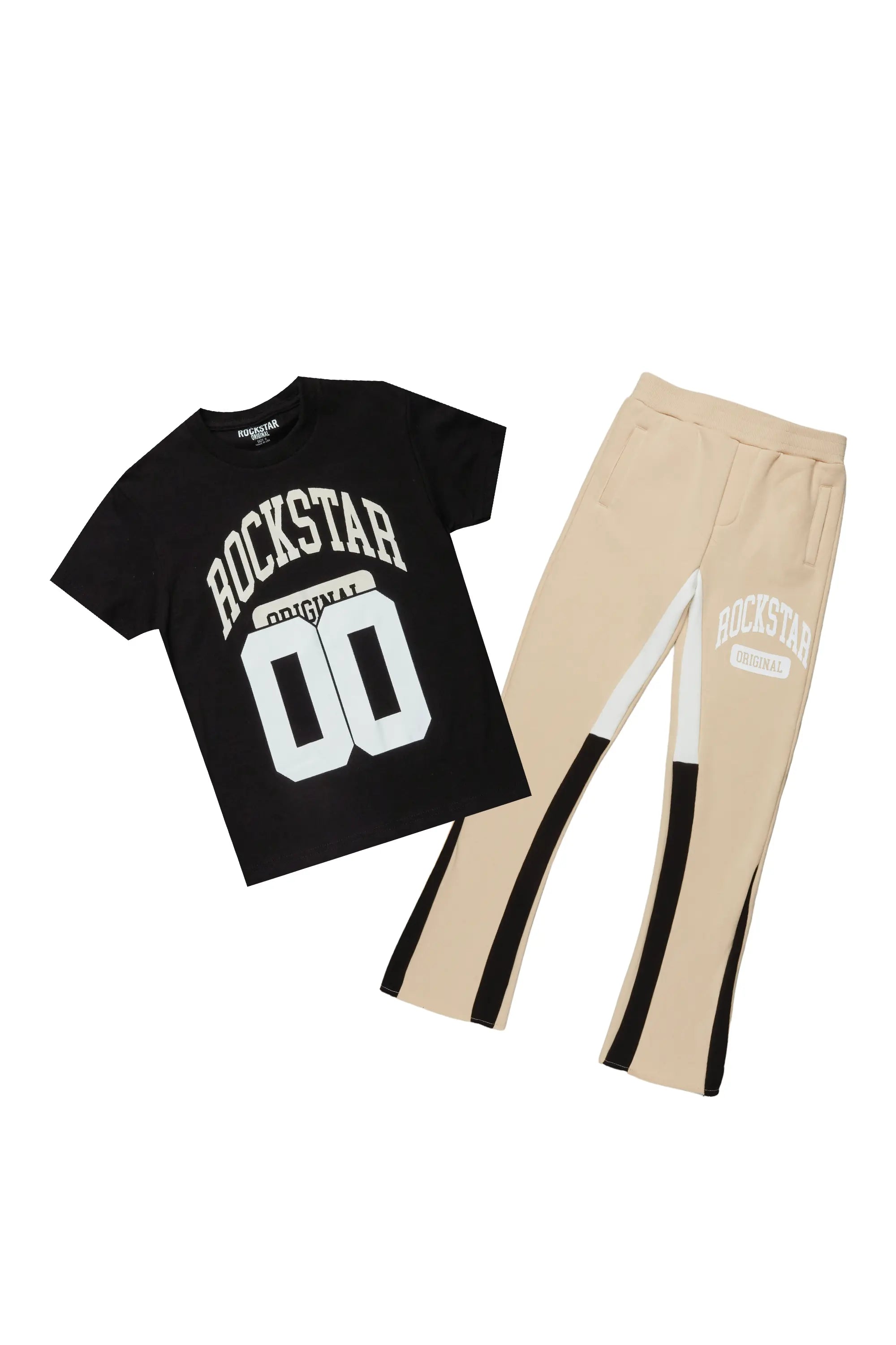 Boys Elio Beige/Black T-Shirt Stacked Set