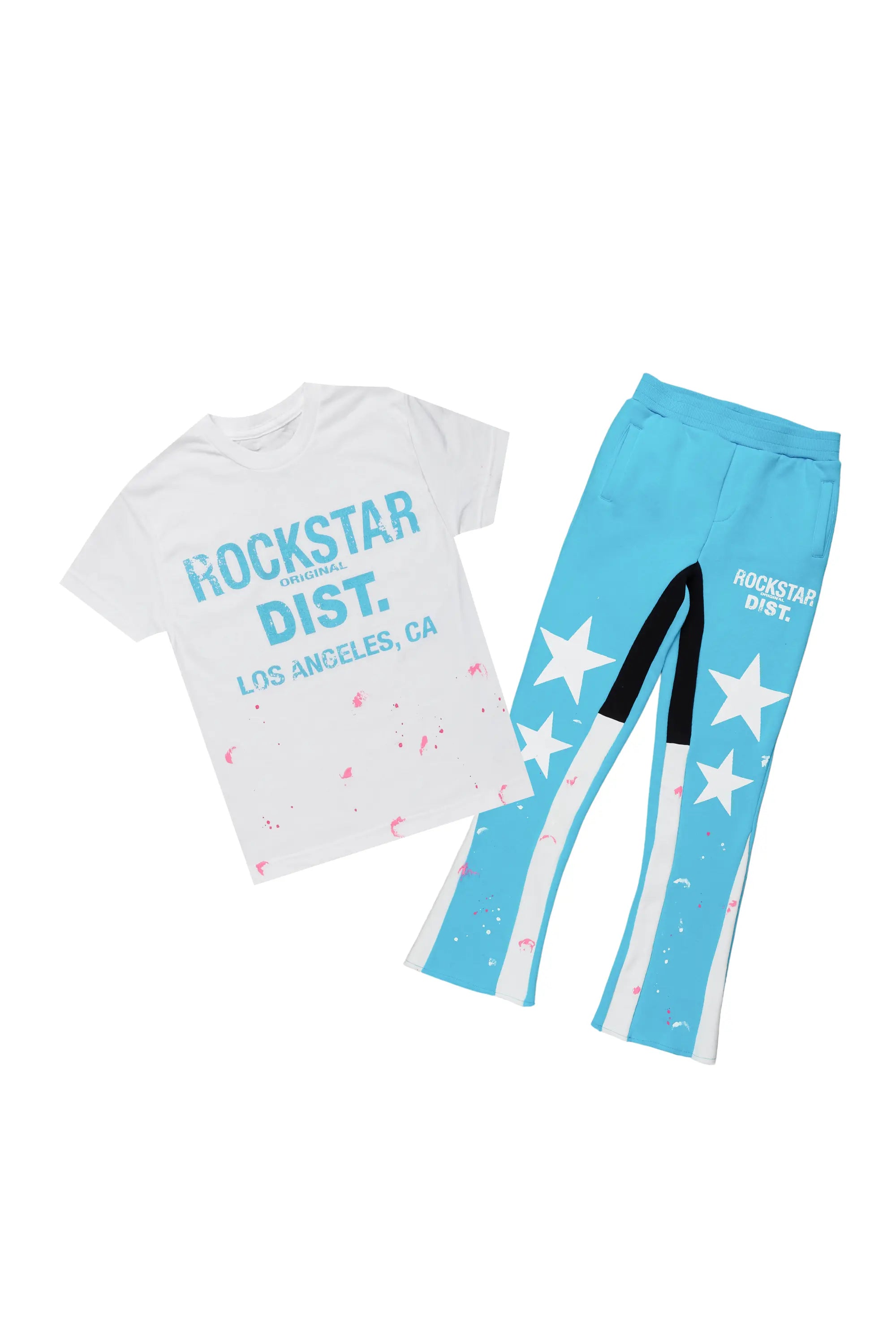 Boys Bowie Blue/White T-Shirt Stacked Set