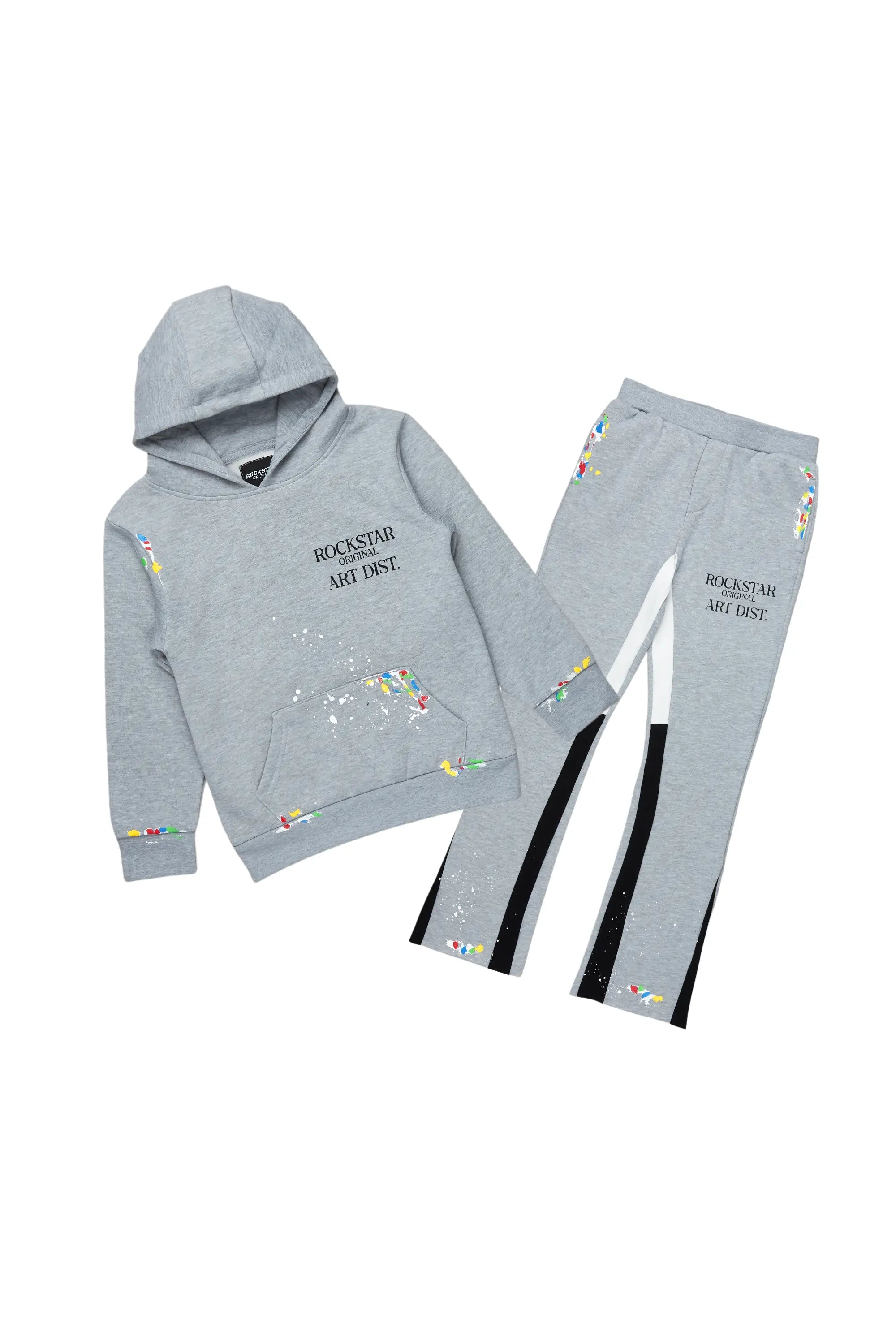 Girls Artie Grey/Black Hoodie Stacked Flare Track Set