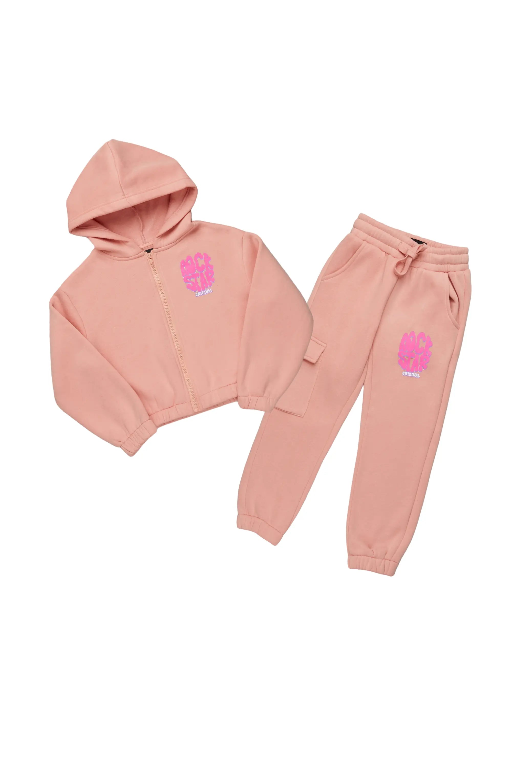 Girls Racha Blush Zip Up Hoodie Pant Set